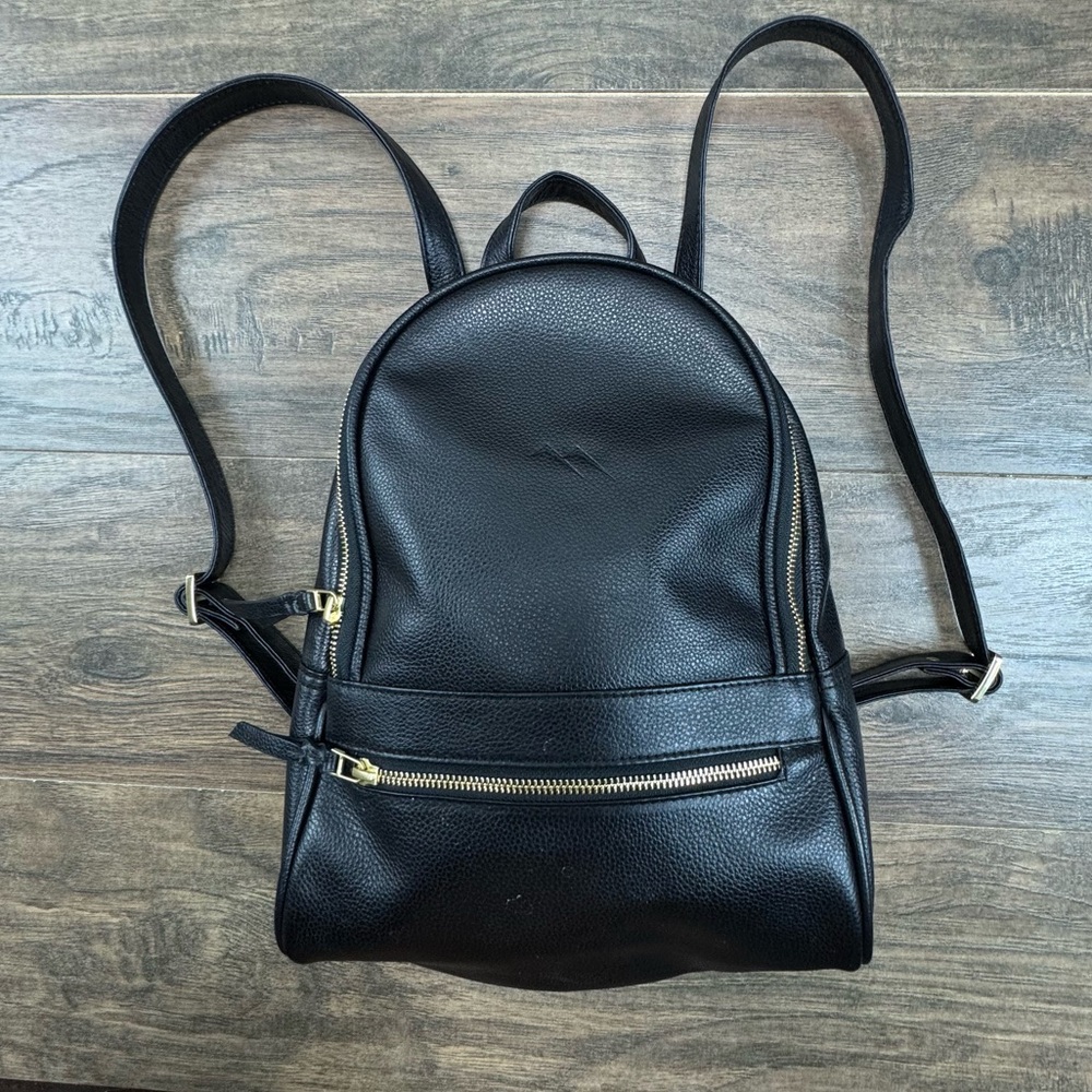 Classic Black Leather Backpack with Gold Hardware
